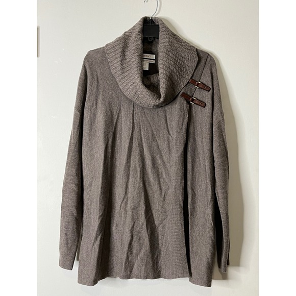 Ellen Tracy Sweaters - Ellen Tracy Women XL Ext Fine Merino Wool‎ Cowl Neck Buckle Sweater Brown READ
